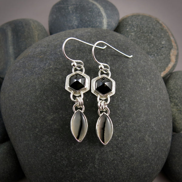 Hexagonal Spinel & Montana Agate Earrings • Sterling Silver