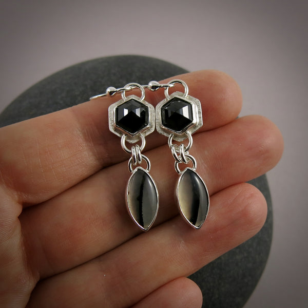 Hexagonal Spinel & Montana Agate Earrings • Sterling Silver