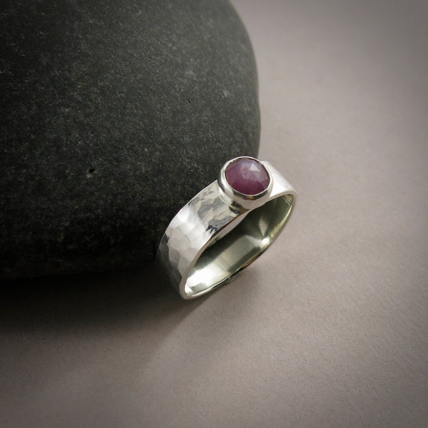 Pink sapphire ring: sterling silver