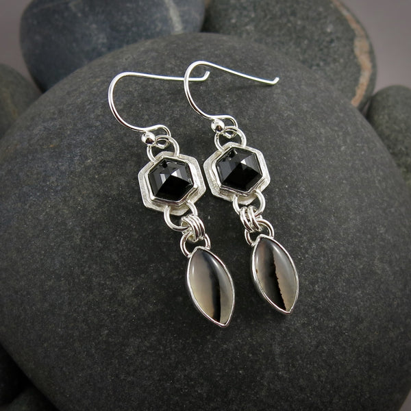 Hexagonal Spinel & Montana Agate Earrings • Sterling Silver