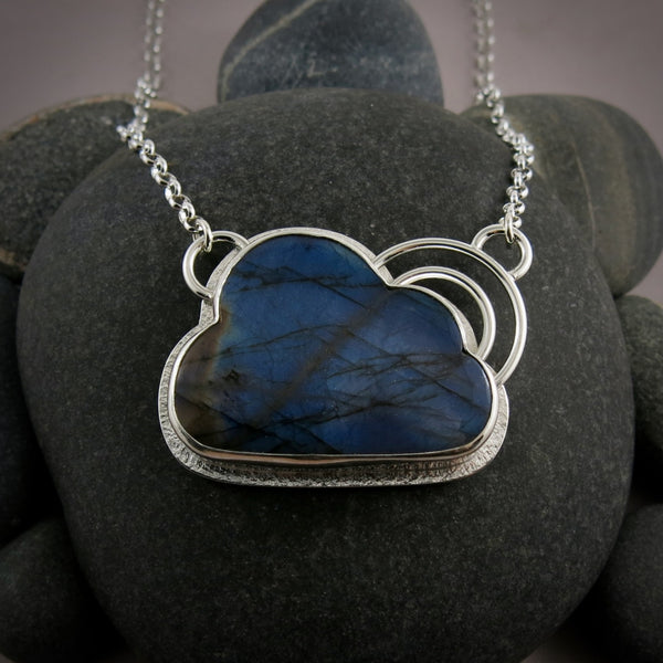 Labradorite Cloud Necklace with a Double Rainbow • Sterling Silver