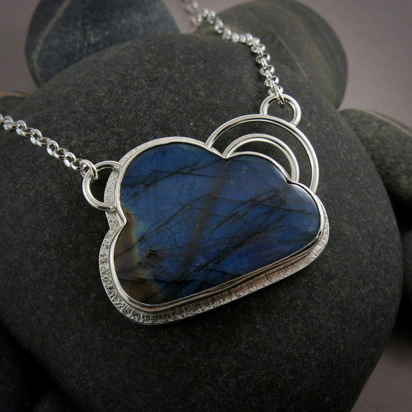 Labradorite Cloud Necklace with a Double Rainbow • Sterling Silver