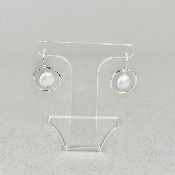 Coin pearl earrings: sterling silver, white coin pearls