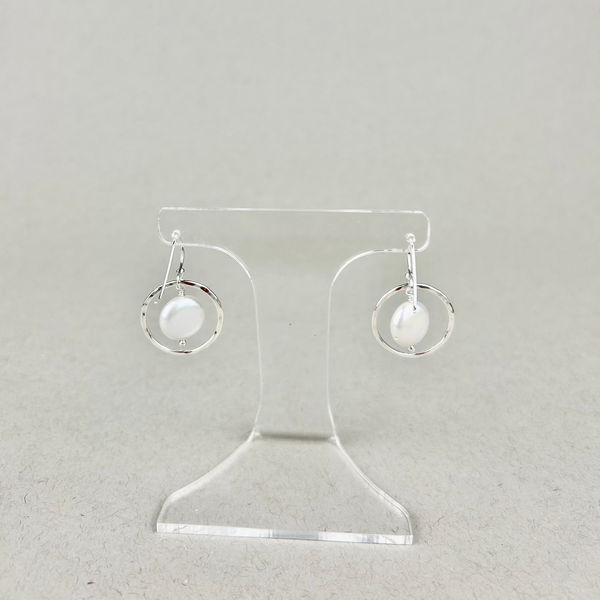 Coin pearl earrings: sterling silver, white coin pearls