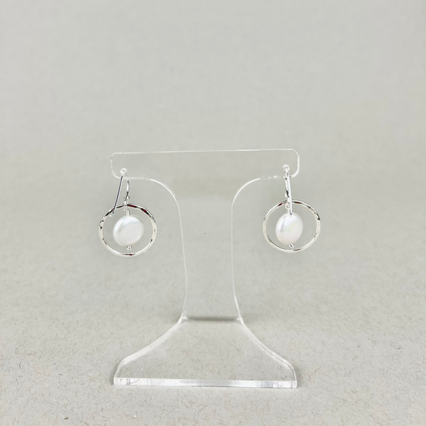 Coin pearl earrings: sterling silver, white coin pearls