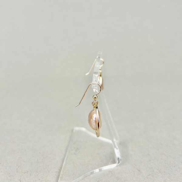 Coin pearl earrings: 14K gold fill, pink coin pearls