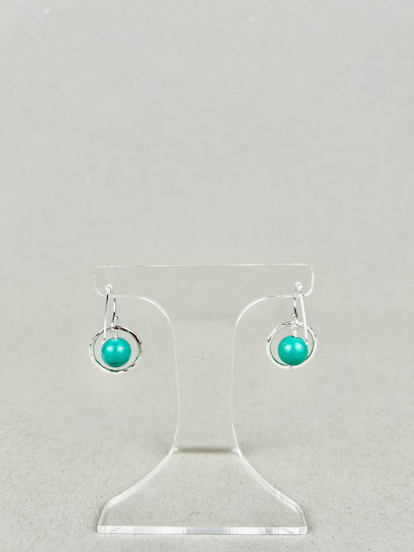 Green opal nesting circle earrings: sterling silver