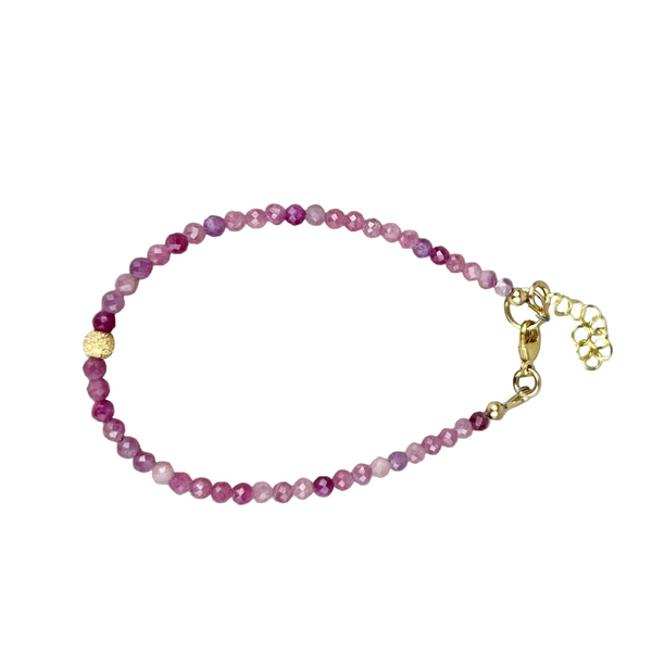 Adjustable ruby bead bracelet: 14K gold filled