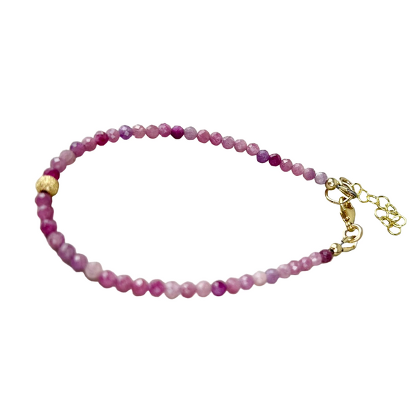 Adjustable ruby bead bracelet: 14K gold filled