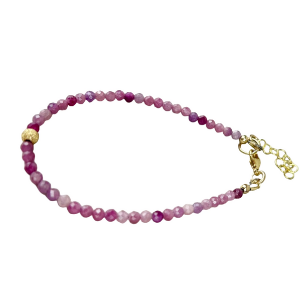 Adjustable ruby bead bracelet: 14K gold filled