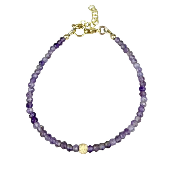 Adjustable amethyst bead bracelet: 14K gold filled