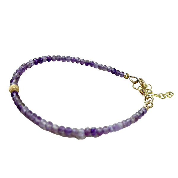 Adjustable amethyst bead bracelet: 14K gold filled