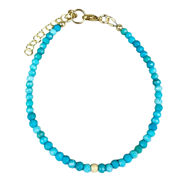 Adjustable turquoise bead bracelet: 14K gold filled