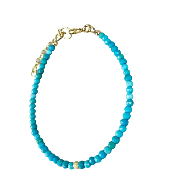 Adjustable turquoise bead bracelet: 14K gold filled
