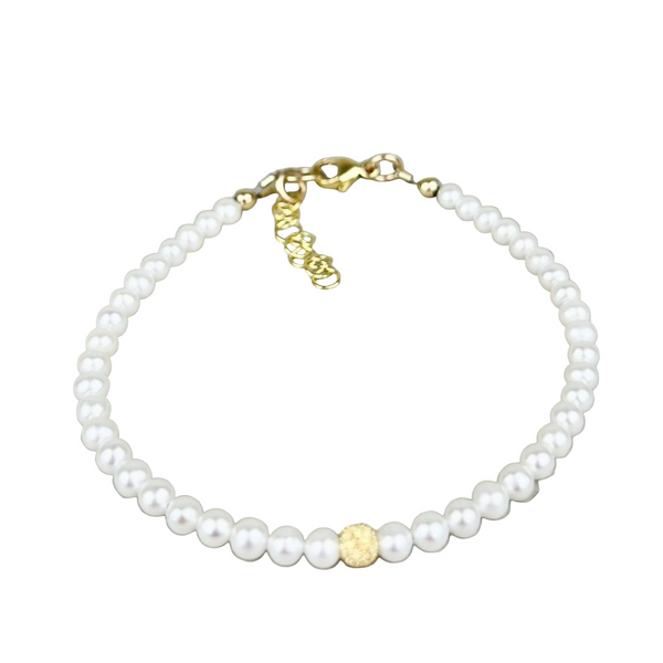 Adjustable white freshwater pearl bracelet: 14K gold filled