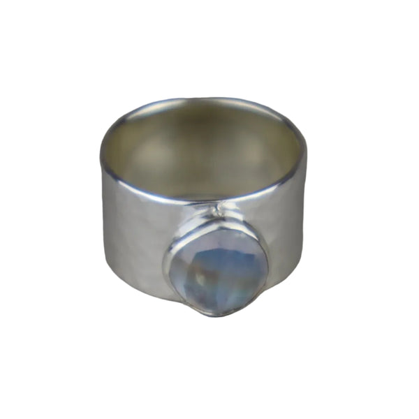 Wide ring with rainbow moonstone: size 10