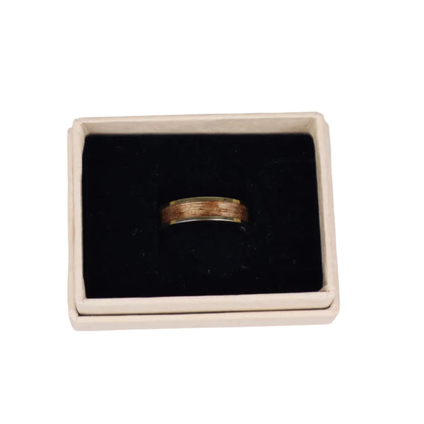 Ring 18k Gold Plated Tungsten - Black Walnut Inlay