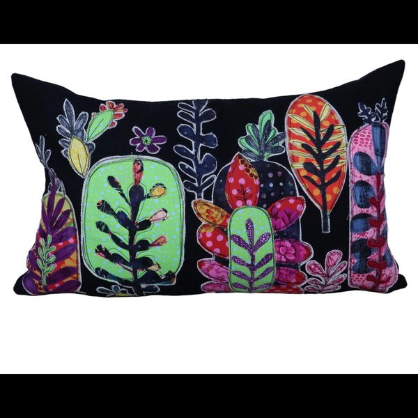 Treeline pillow in collage on wool melton