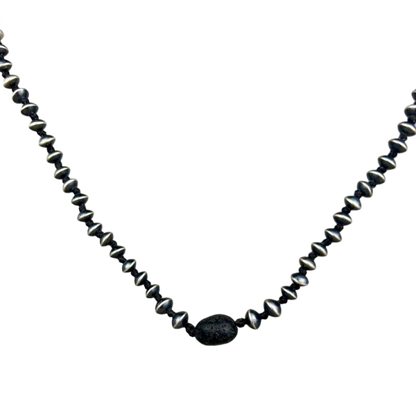 Navajo Sterling Beads & Beach Pebble Necklace