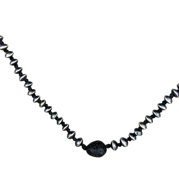 Navajo Sterling Beads & Beach Pebble Necklace