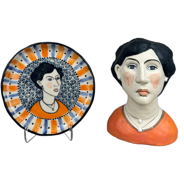 Sculpted head and accompanying plate with stand