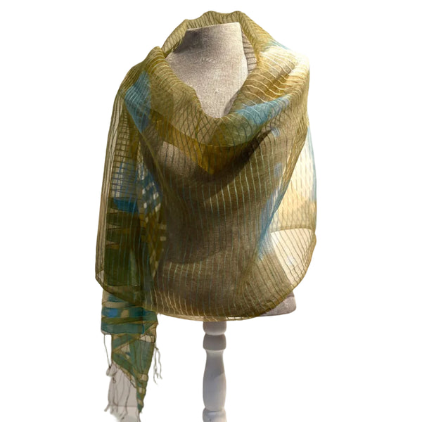 Scarf Silk/cotton Indigo and Myrobalan Natural dyes