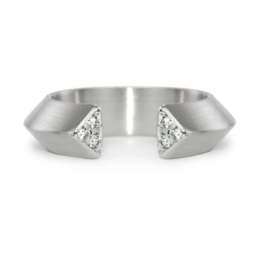 Slice large silver white diamond triangle ring