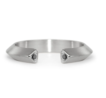 Slice silver black diamond triangle ring
