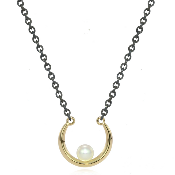 Luna large 2tone pearl crescent pendant