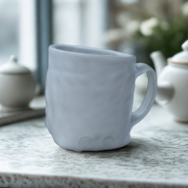Hand built porcelain cup with folded base