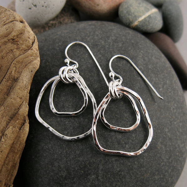 Coast Duo Earrings • Hammer Textured Free Form Organic Sterling Silver Dangles