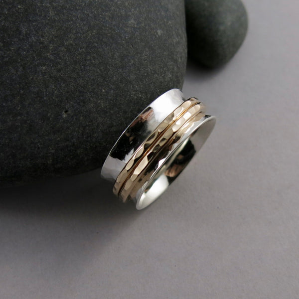 Meditation Ring: sterling silver & 14K gold fill Size 8.5