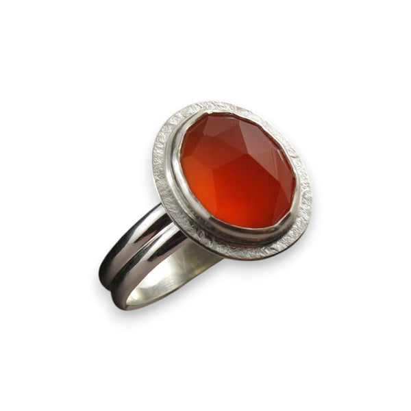 Rose cut carnelian halo ring: sterling silver