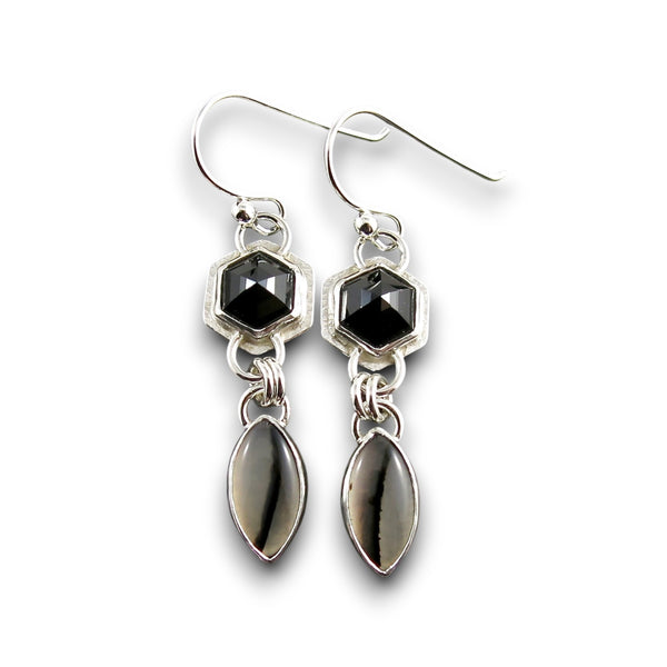 Hexagonal Spinel & Montana Agate Earrings • Sterling Silver 