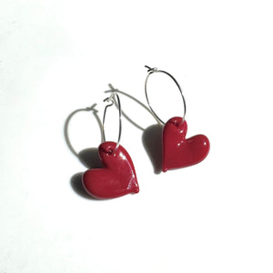 Red Heart Hoop Earrings - SS - bulk - TAKAGI