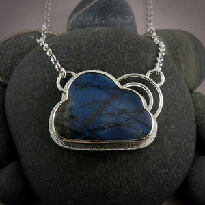 Labradorite Cloud Necklace with a Double Rainbow • Sterling Silver