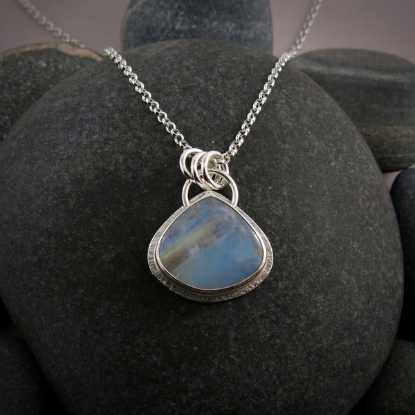 Rainbow Moonstone Teardrop Necklace • Sterling Silver