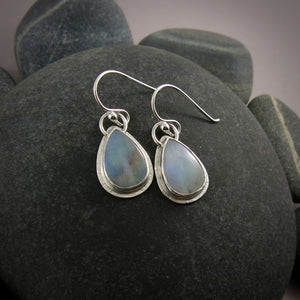 Rainbow moonstone teardrop earrings • Sterling Silver