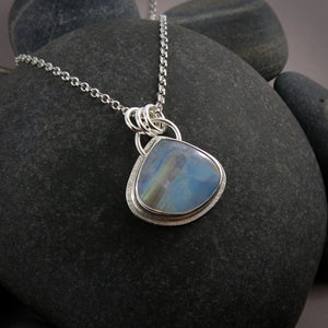 Rainbow Moonstone Teardrop Necklace • Sterling Silver