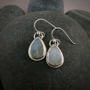 Rainbow moonstone teardrop earrings • Sterling Silver