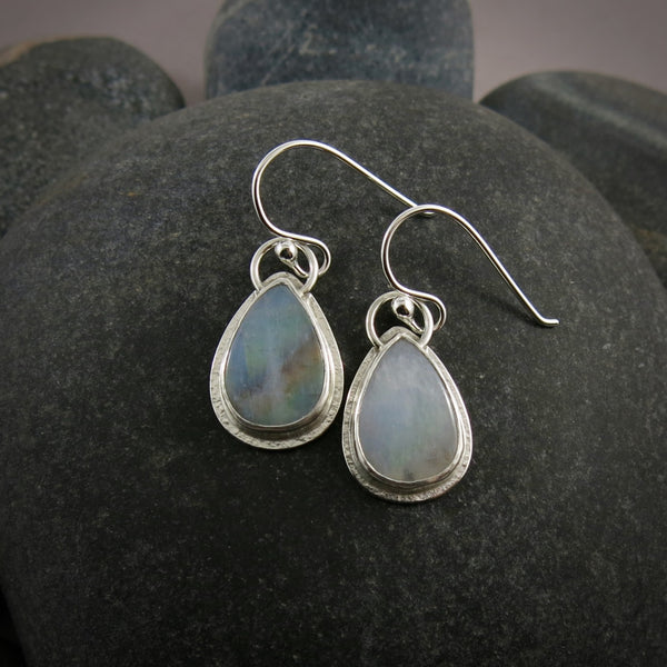 Rainbow moonstone teardrop earrings • Sterling Silver