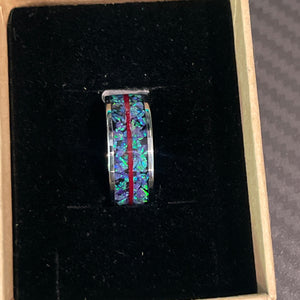 R145 - amethyst Opal & Red Thread - Stainless Steel - Size 7-VANDENBERG