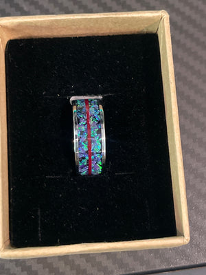 R145 - amethyst Opal & Red Thread - Stainless Steel - Size 7-VANDENBERG