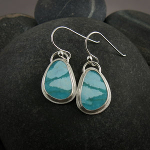 Stripey Tibetan Turquoise Dangle Earrings; Sterling Silver - LEFLER