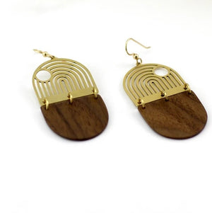 Luxe wood + brass sun earrings