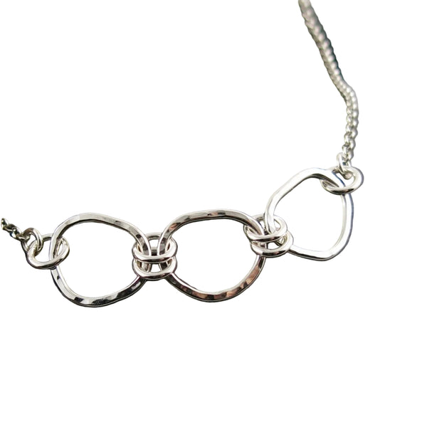 Coast Trio Necklace • Hammer Textured Free Form Sterling Silver Focal Necklace with Rolo Chain