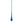 A long, teardrop-shaped glass Christmas ornament in a gradient of blue, hanging from a pine branch against a white background.