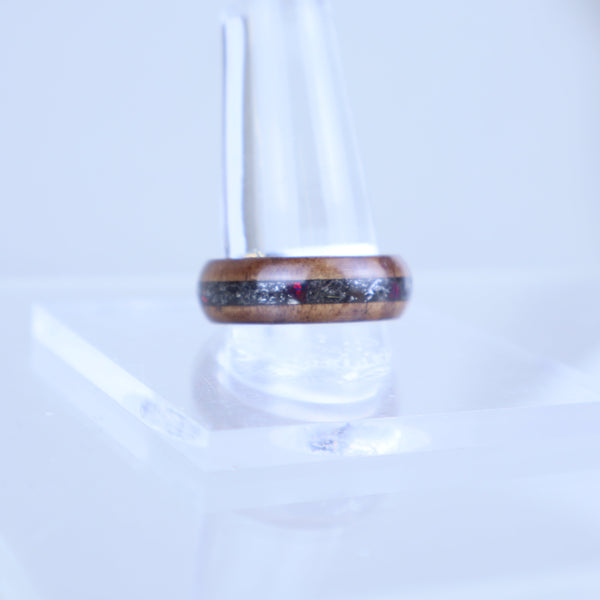 Ring - Stainless steel with meteorite and black opals set between black walnut