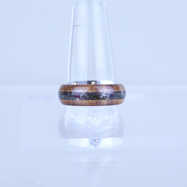 Ring - Stainless steel with meteorite and black opals set between black walnut