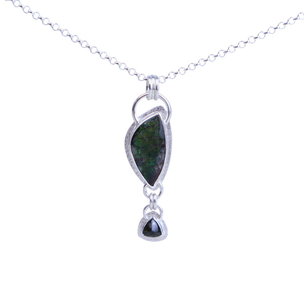 Green Ammolite & Tourmaline Halo Necklace